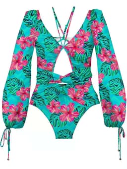 image-Women's One-Piece Printed Swimsuit Long Sleeve Bikini Polyester