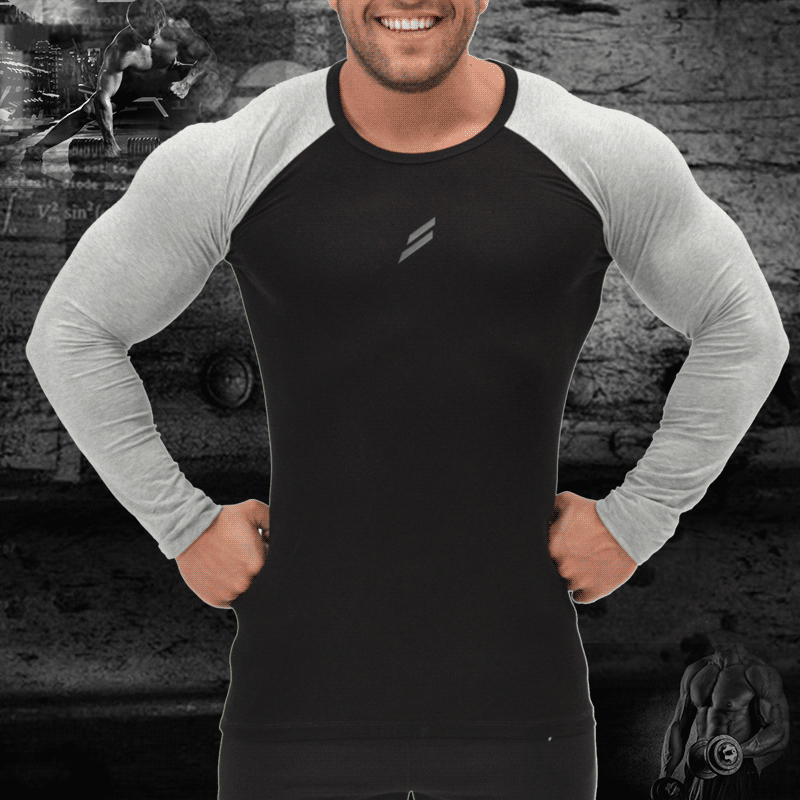 image-Muscle BOSS Men's Long Sleeve Cotton T-Shirt Sports Fitness