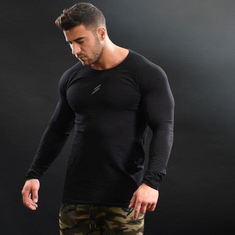 image-Muscle BOSS Men's Long Sleeve Cotton T-Shirt Sports Fitness