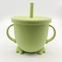 image-Silicone Straw Cup with Handle for Babies 2-10 Months Gray