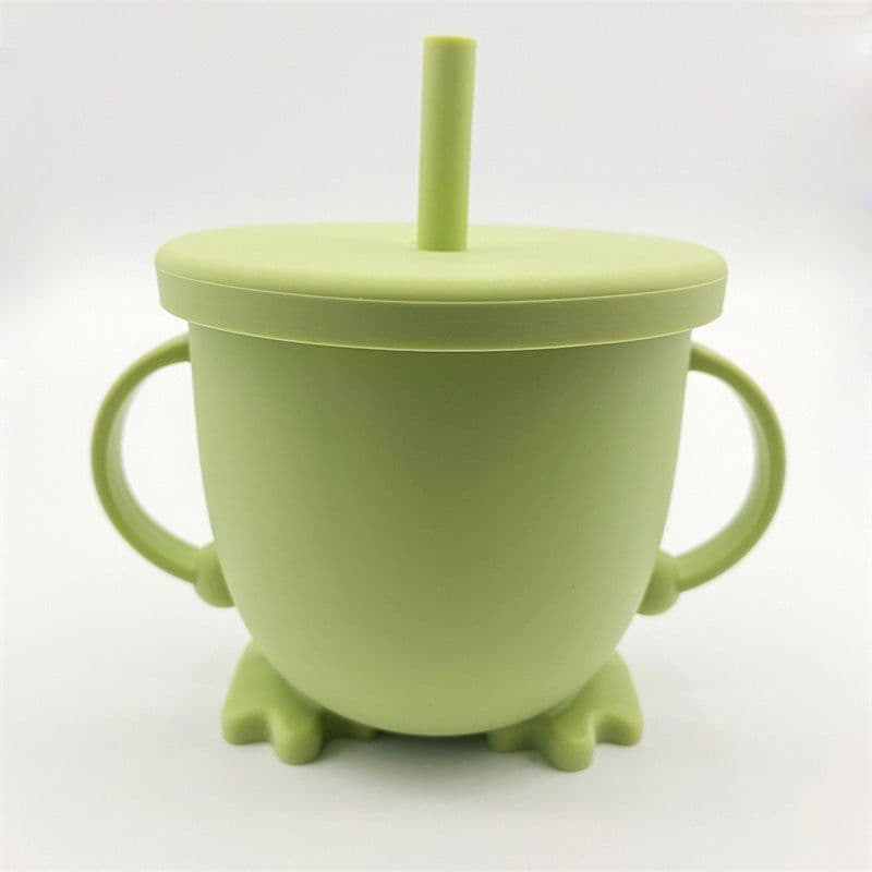image-Silicone Straw Cup with Handle for Babies 2-10 Months Gray