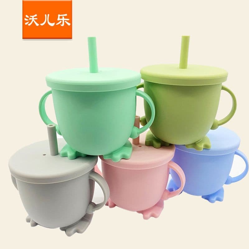 image-Silicone Straw Cup with Handle for Babies 2-10 Months Gray