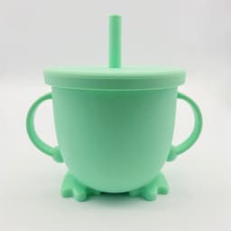 image-Silicone Straw Cup with Handle for Babies 2-10 Months Gray