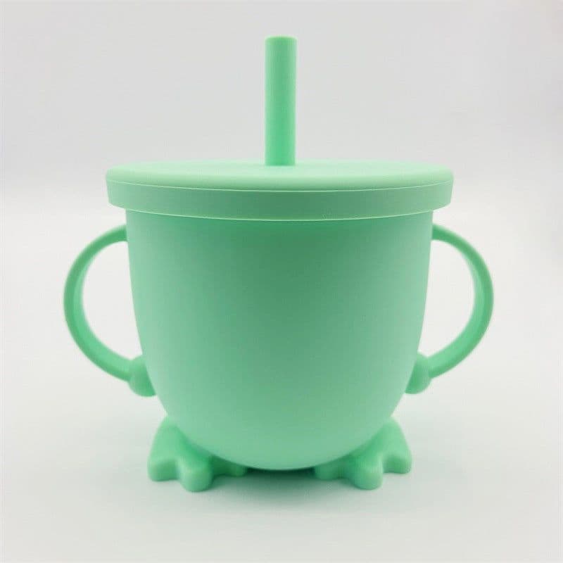 image-Silicone Straw Cup with Handle for Babies 2-10 Months Gray