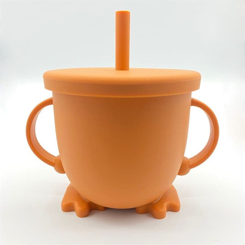 image-Silicone Straw Cup with Handle for Babies 2-10 Months Gray