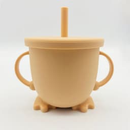 image-Silicone Straw Cup with Handle for Babies 2-10 Months Gray