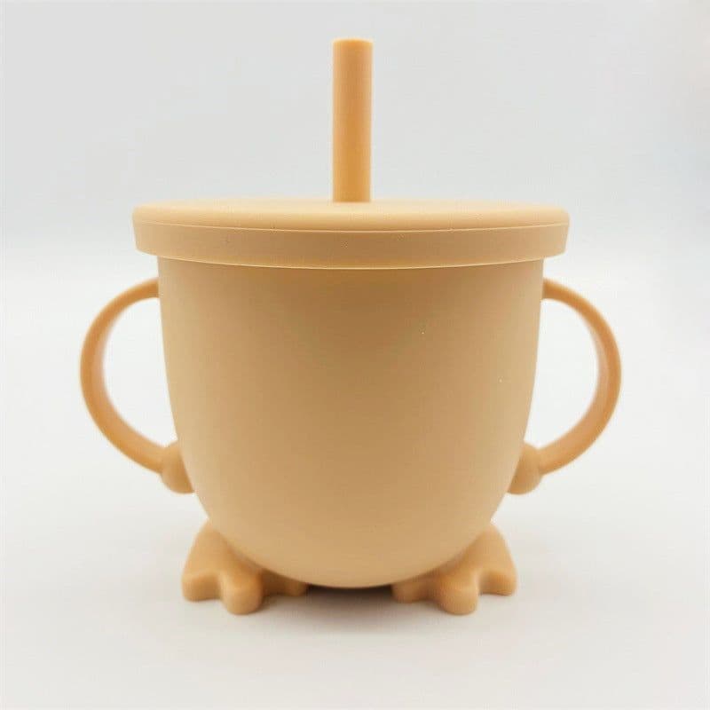 image-Silicone Straw Cup with Handle for Babies 2-10 Months Gray