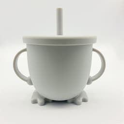 image-Silicone Straw Cup with Handle for Babies 2-10 Months Gray
