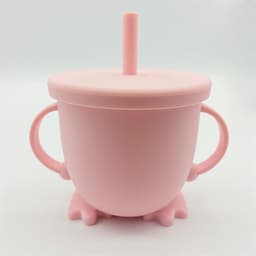 image-Silicone Straw Cup with Handle for Babies 2-10 Months Gray