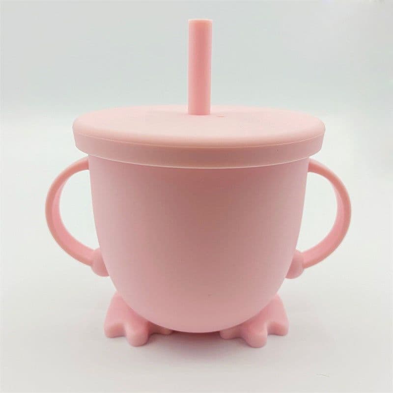 image-Silicone Straw Cup with Handle for Babies 2-10 Months Gray
