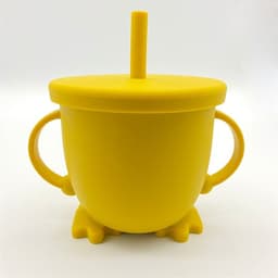 image-Silicone Straw Cup with Handle for Babies 2-10 Months Gray