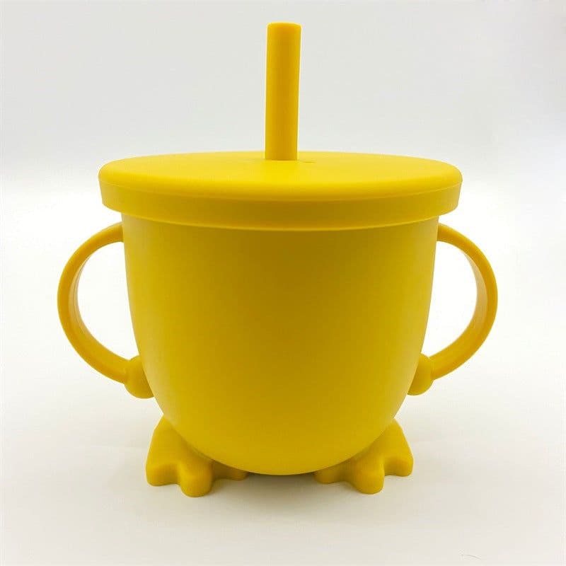 image-Silicone Straw Cup with Handle for Babies 2-10 Months Gray