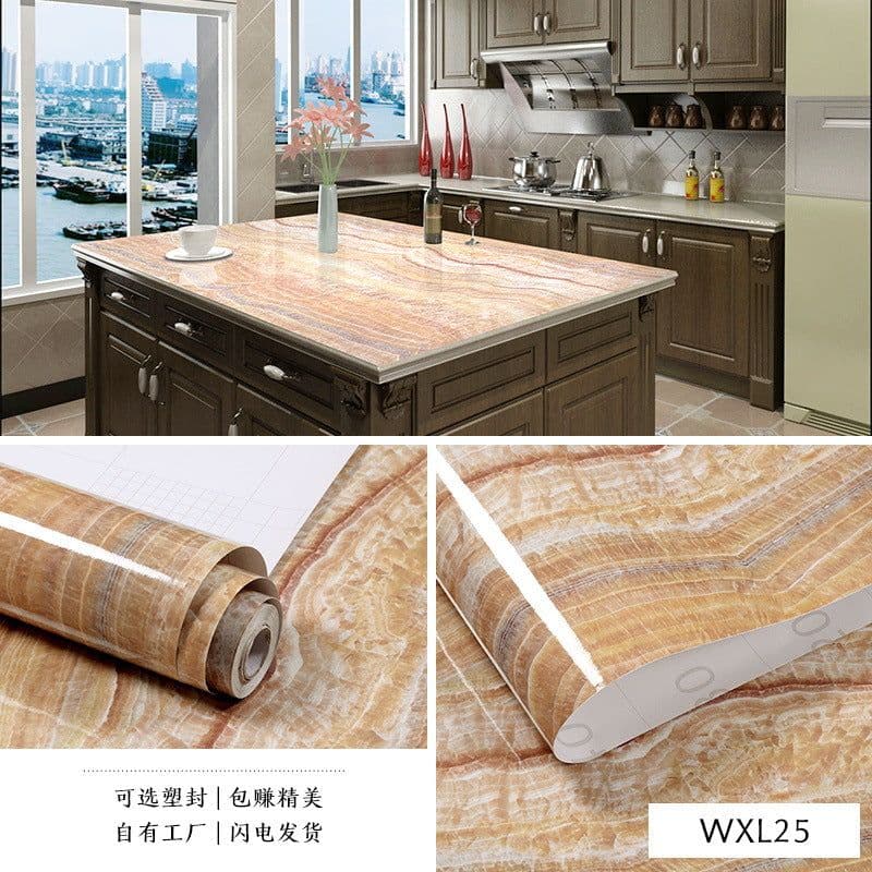 image-Marble Pattern Waterproof Self-Adhesive Kitchen Wallpaper Sticker