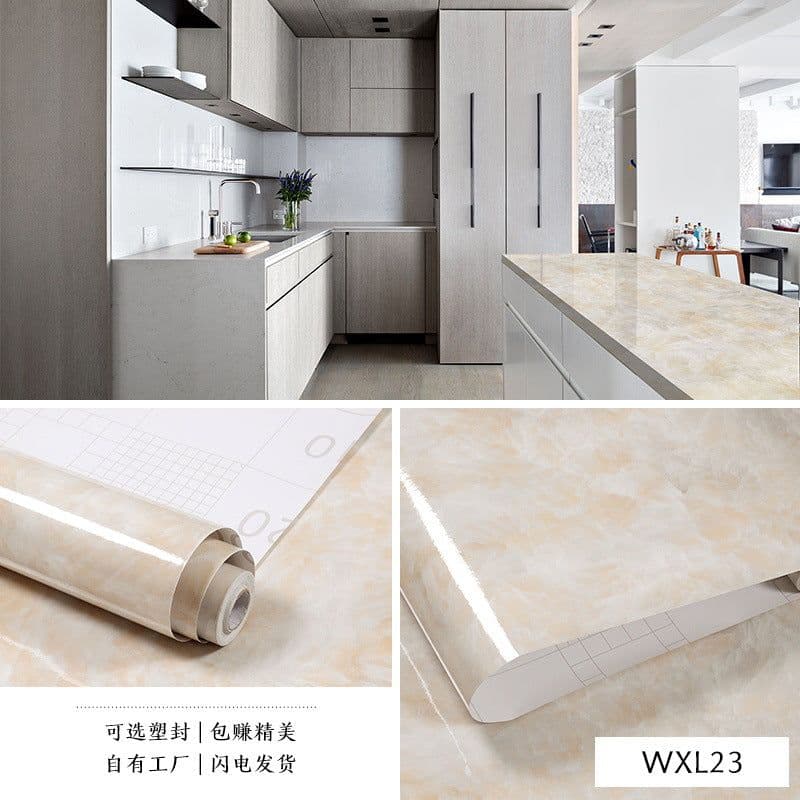image-Marble Pattern Waterproof Self-Adhesive Kitchen Wallpaper Sticker