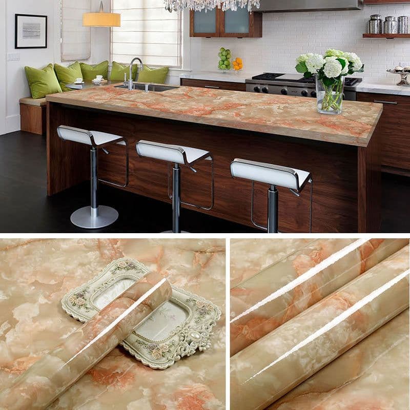 image-Marble Pattern Waterproof Self-Adhesive Kitchen Wallpaper Sticker