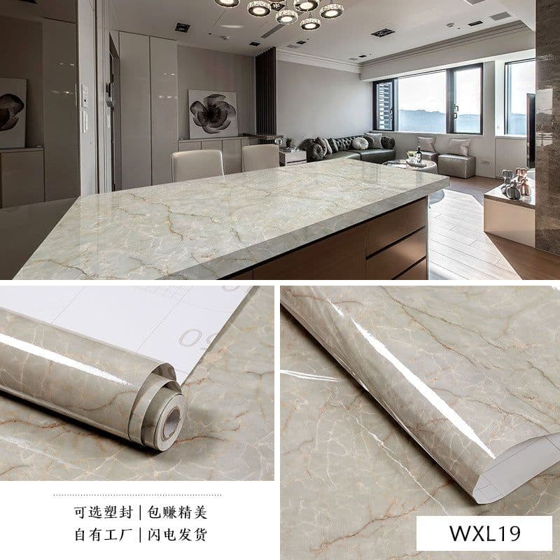 image-Marble Pattern Waterproof Self-Adhesive Kitchen Wallpaper Sticker