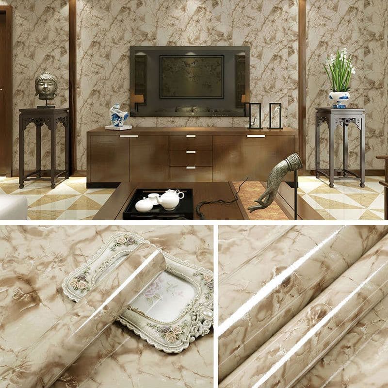 image-Marble Pattern Waterproof Self-Adhesive Kitchen Wallpaper Sticker