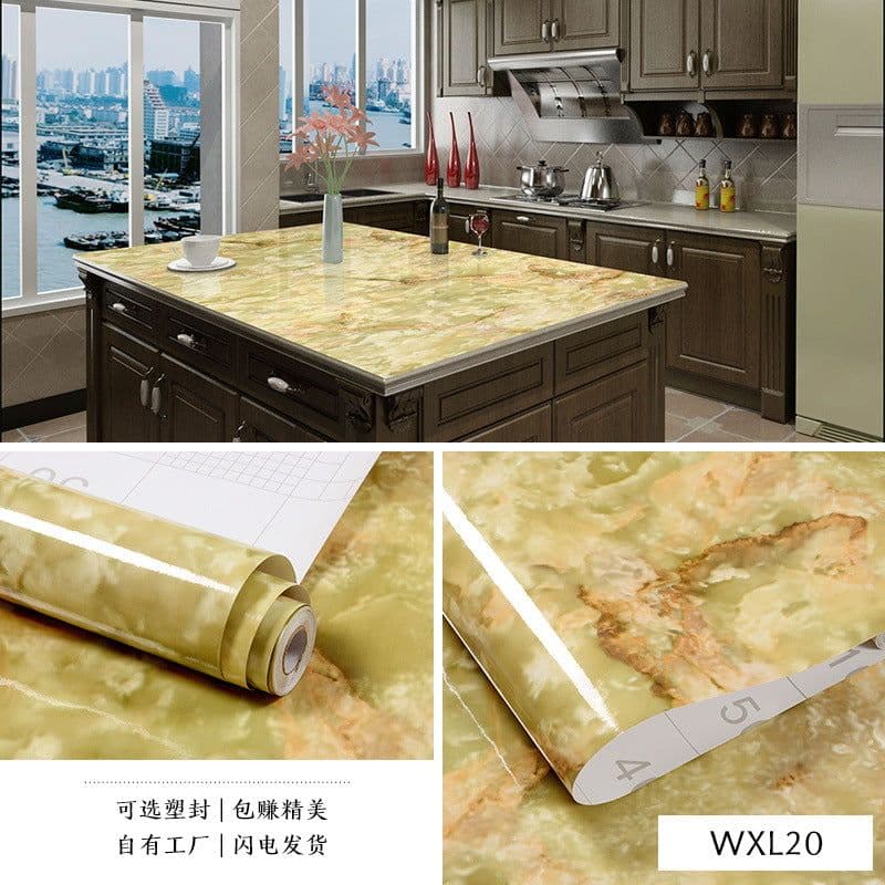 image-Marble Pattern Waterproof Self-Adhesive Kitchen Wallpaper Sticker