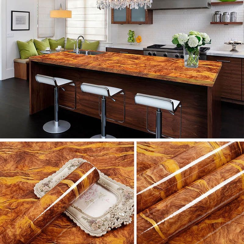 image-Marble Pattern Waterproof Self-Adhesive Kitchen Wallpaper Sticker