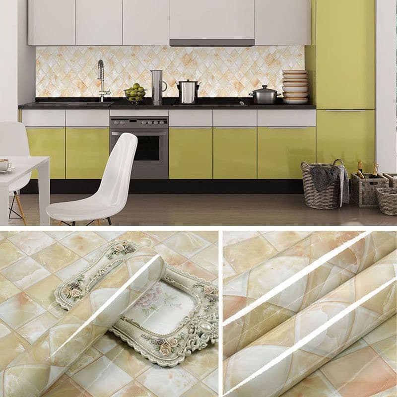image-Marble Pattern Waterproof Self-Adhesive Kitchen Wallpaper Sticker