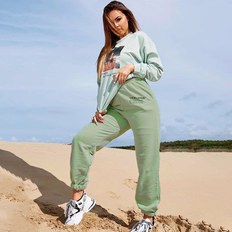 image-Women's Casual Cotton Sweatpants Elastic Waist Loose Fit