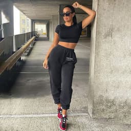 image-Women's Casual Cotton Sweatpants Elastic Waist Loose Fit