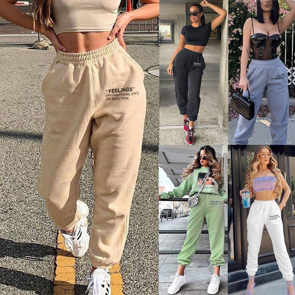 image-Women's Casual Cotton Sweatpants Elastic Waist Loose Fit
