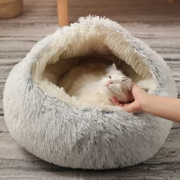image-Cat Bed Plush Semi-Enclosed Winter Warm Pet Nest with Electric Blanket