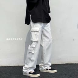 image-Men's Korean Style Multi-Pocket Cargo Overalls Straight Leg Pants