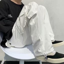 image-Men's Korean Style Multi-Pocket Cargo Overalls Straight Leg Pants