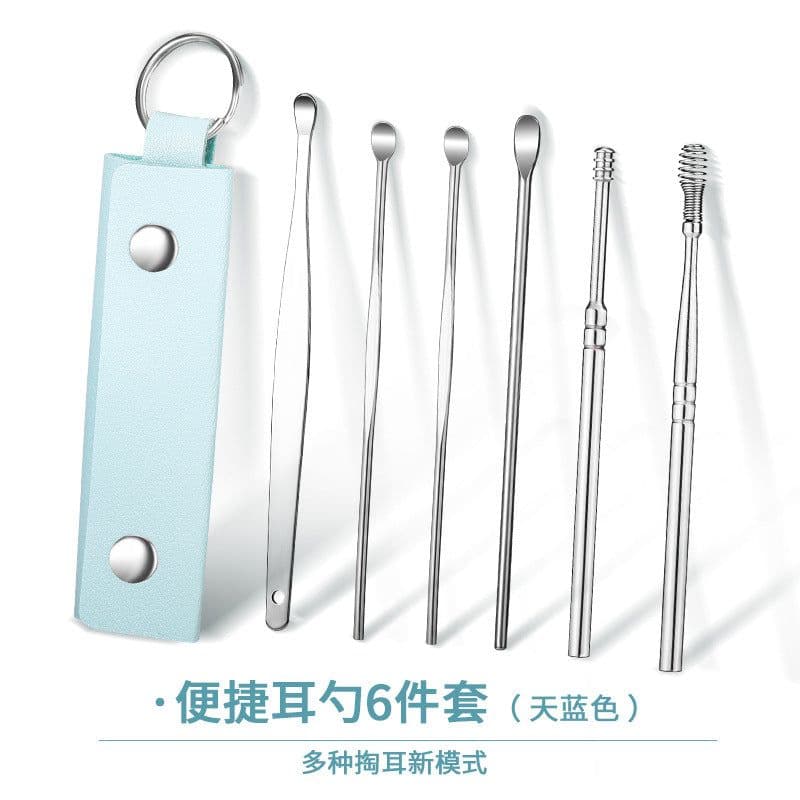 image-Stainless Steel Ear Pick Spoon 6-Piece Set with Portable Case