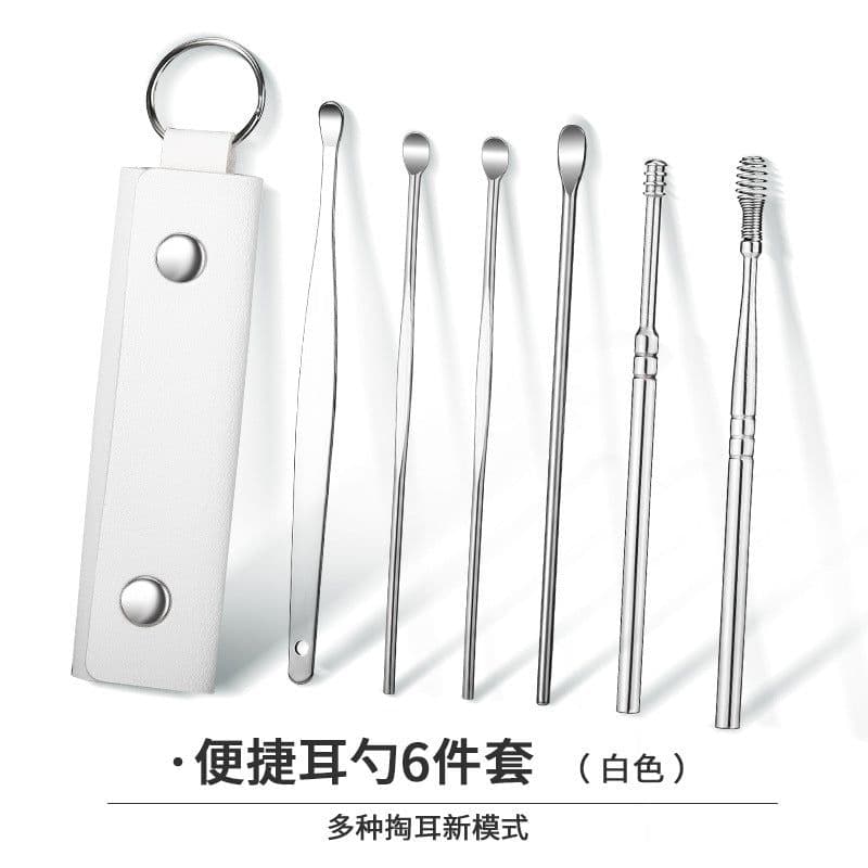 image-Stainless Steel Ear Pick Spoon 6-Piece Set with Portable Case
