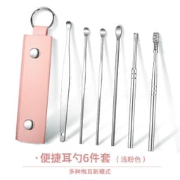 image-Stainless Steel Ear Pick Spoon 6-Piece Set with Portable Case
