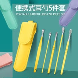 image-Stainless Steel Ear Pick Spoon 6-Piece Set with Portable Case