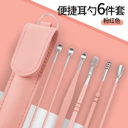 image-Stainless Steel Ear Pick Spoon 6-Piece Set with Portable Case