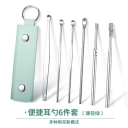image-Stainless Steel Ear Pick Spoon 6-Piece Set with Portable Case