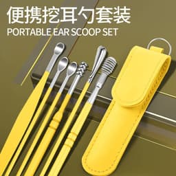 image-Stainless Steel Ear Pick Spoon 6-Piece Set with Portable Case
