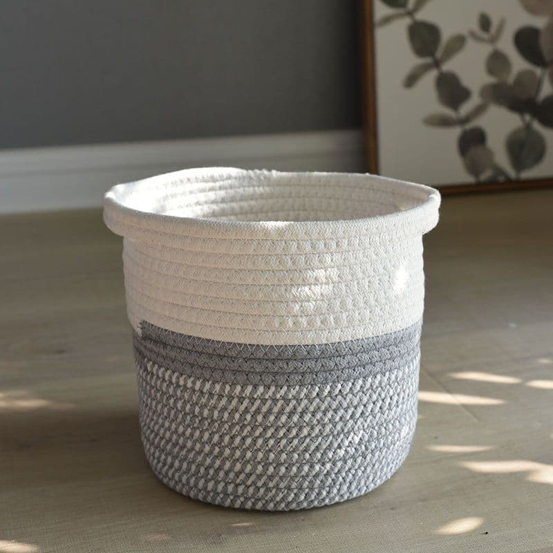 image-Cotton Rope Woven Storage Basket Round Flower Pot Organizer