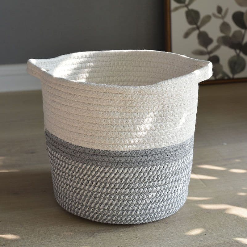 image-Cotton Rope Woven Storage Basket Round Flower Pot Organizer