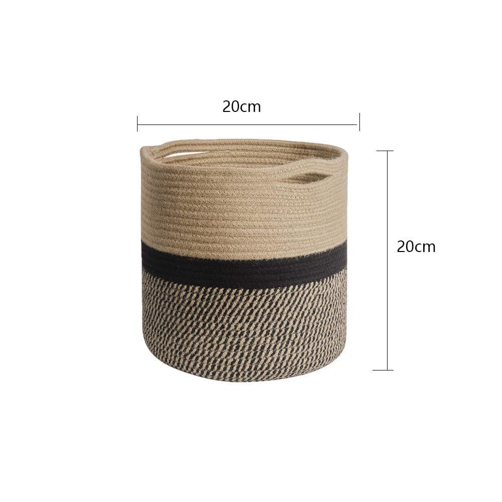 image-Cotton Rope Woven Storage Basket Round Flower Pot Organizer