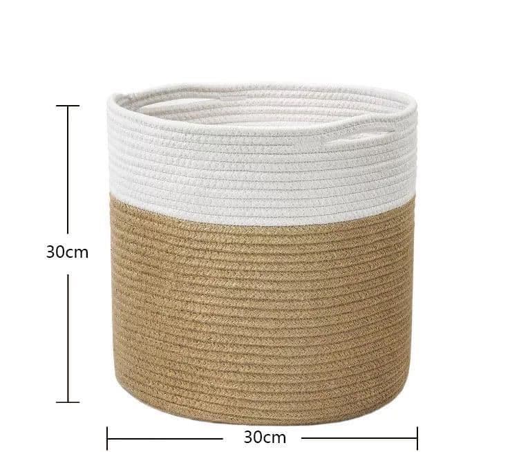 image-Cotton Rope Woven Storage Basket Round Flower Pot Organizer
