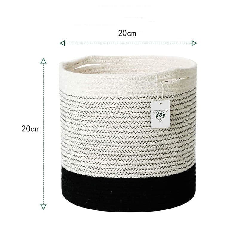 image-Cotton Rope Woven Storage Basket Round Flower Pot Organizer