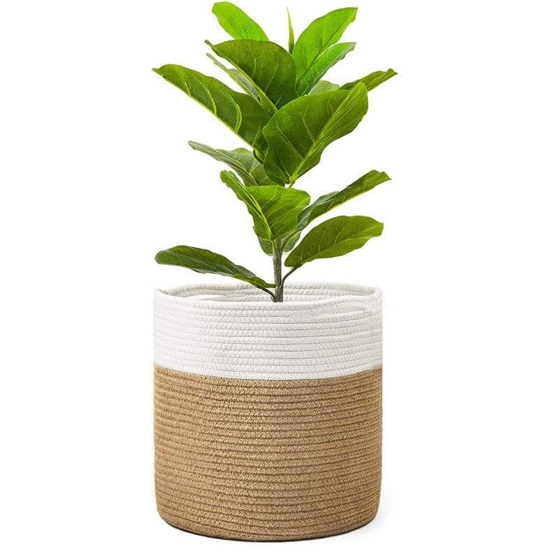 image-Cotton Rope Woven Storage Basket Round Flower Pot Organizer