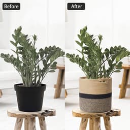 image-Cotton Rope Woven Storage Basket Round Flower Pot Organizer