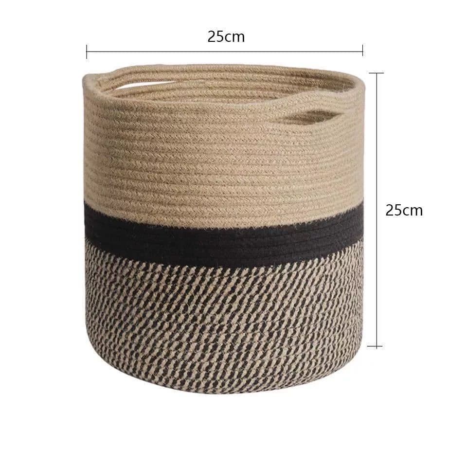 image-Cotton Rope Woven Storage Basket Round Flower Pot Organizer