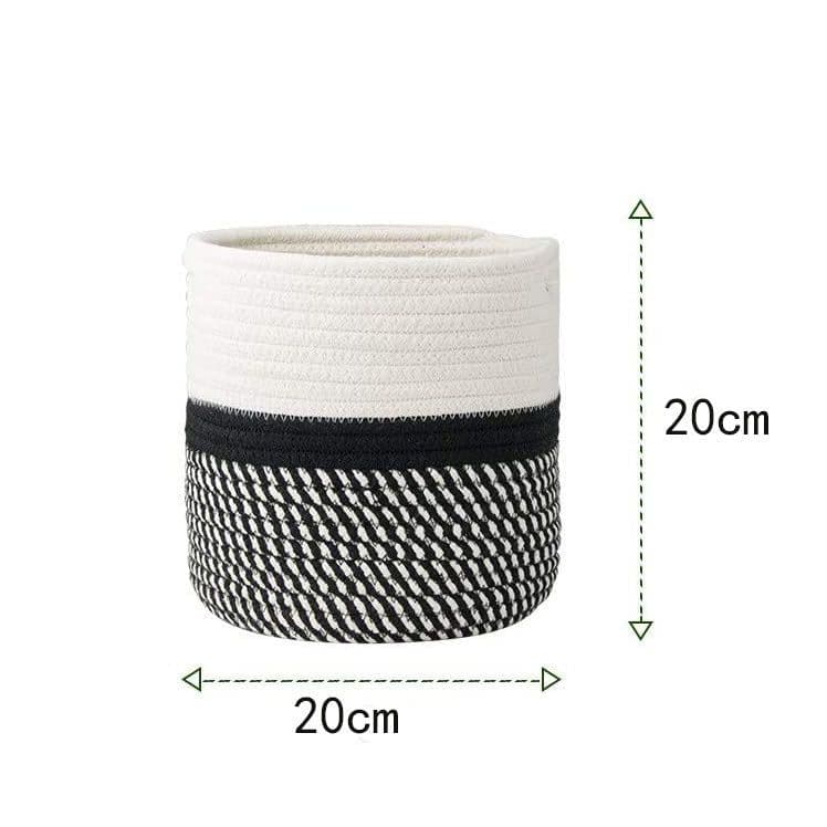 image-Cotton Rope Woven Storage Basket Round Flower Pot Organizer