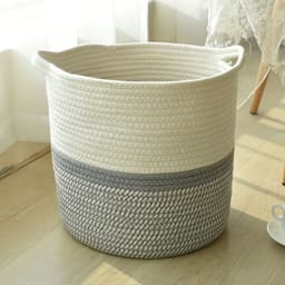 image-Cotton Rope Woven Storage Basket Round Flower Pot Organizer