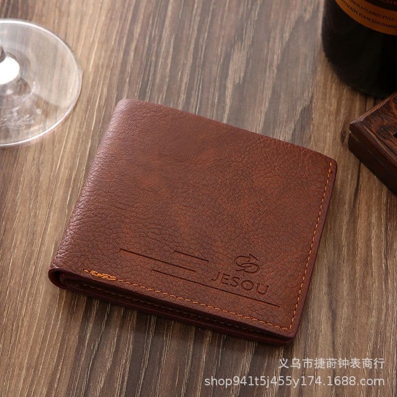 image-Men's Watch Brown Textile Strap Gift Set with Pen Wallet Keychain