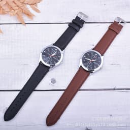 image-Men's Watch Brown Textile Strap Gift Set with Pen Wallet Keychain