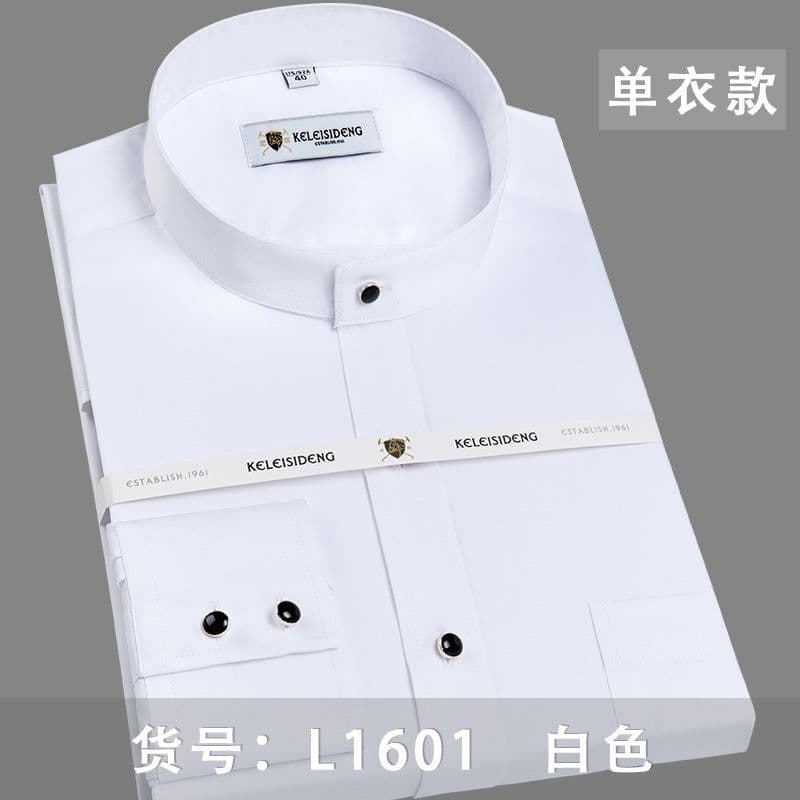 image-Men's Mercerized Cotton Stand Collar Long Sleeve Shirt Non-Iron